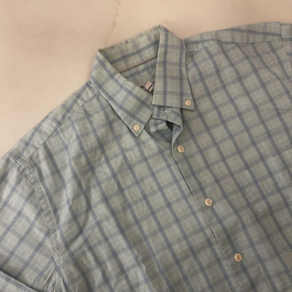 Peter Millar Shirt Mens Medium Blue Plaid Long Sleeve Button Down Cotton Casual
